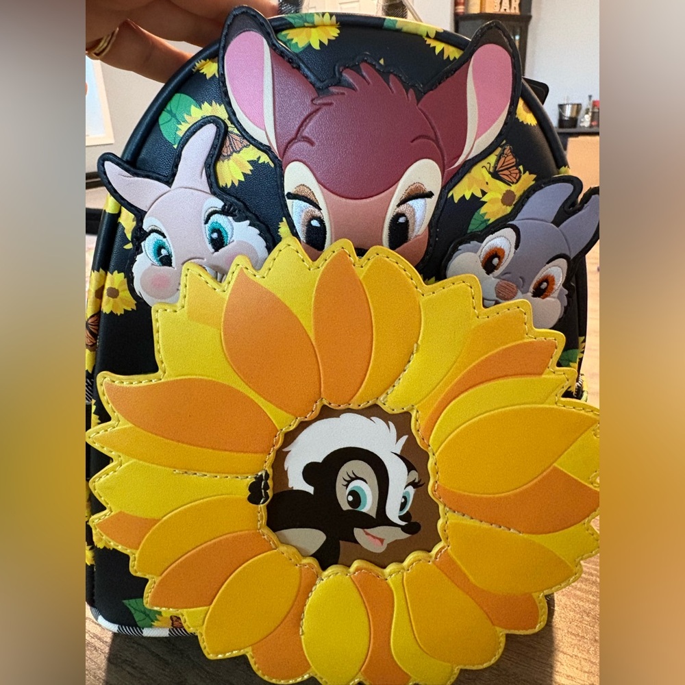 Loungefly Black Sunflower Bambi & Friends Mini Backpack